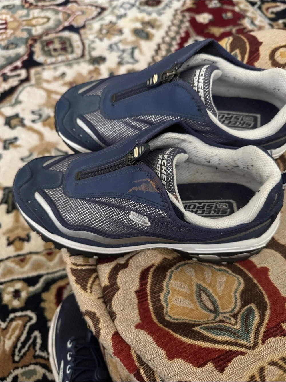 Skechers Navy and Gray Zip-Front Athletic Sneakers
